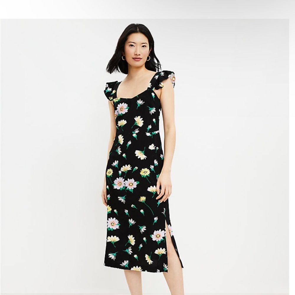Loft | Floral Ruffle Strap Midi Dress